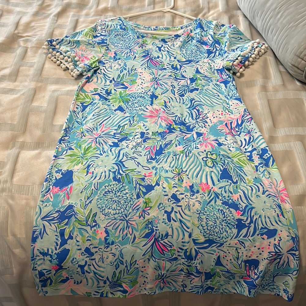 Lilly Pulitzer Blue Floral Shift Dress with Pink & Green Accents